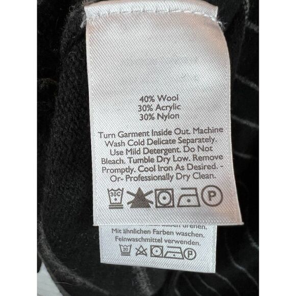 EDDIE BAUER mens black gray striped wool blend zip mock neck sweater pullover L - Picture 5 of 6